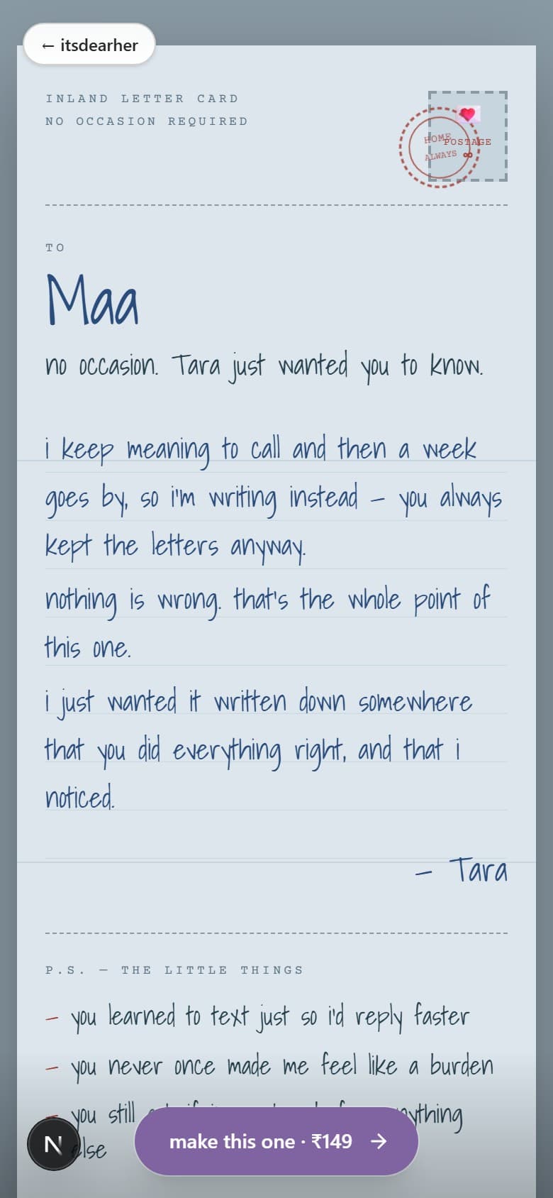 for mum · a letter home 💌
