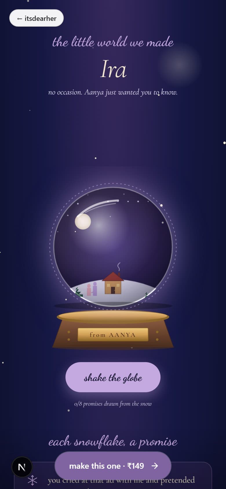 for a friend · the snow globe ❄️